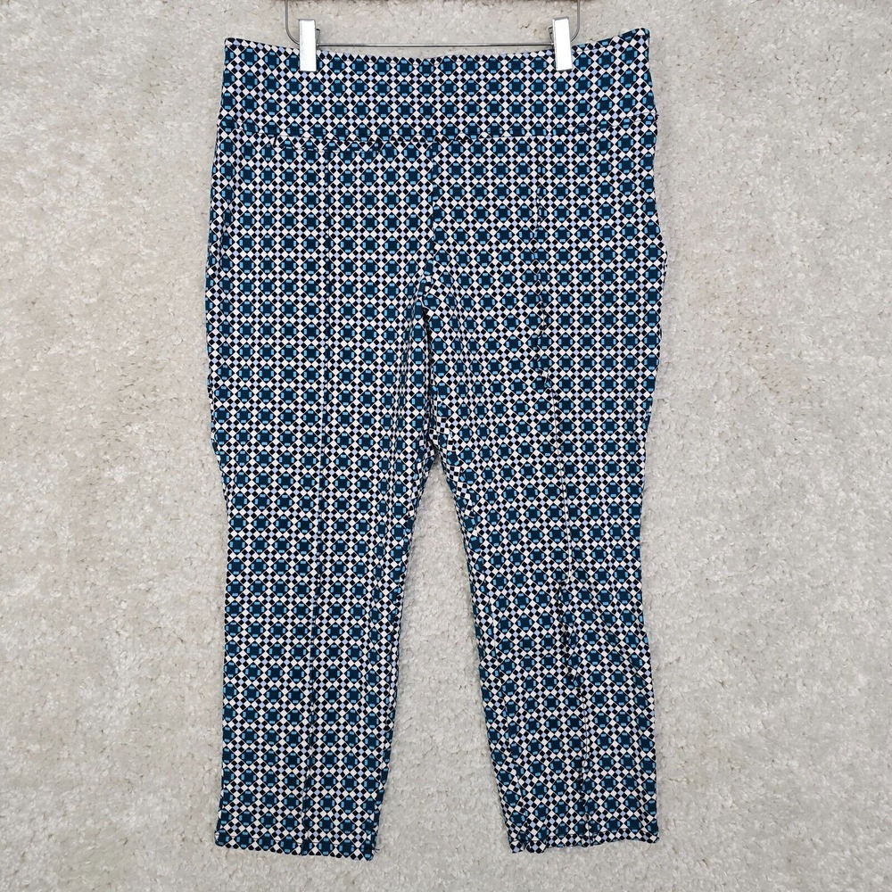 Maeve Anthropologie Womens Geometric Cropped Pants Size LP Blue Stretch Preppy